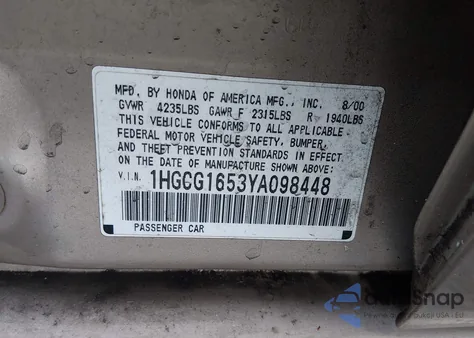 2000 Honda Accord 3.0 Ex z USA, uszkodzony, nr VIN 1HGCG1653YA098448